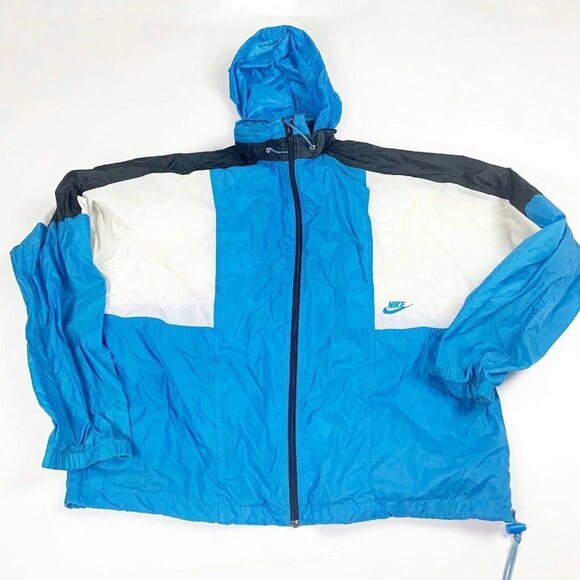 Nike Other - Vintage 90s Nike Gray Tag Windbreaker Jacket L Black Blue Aqua Colorblock